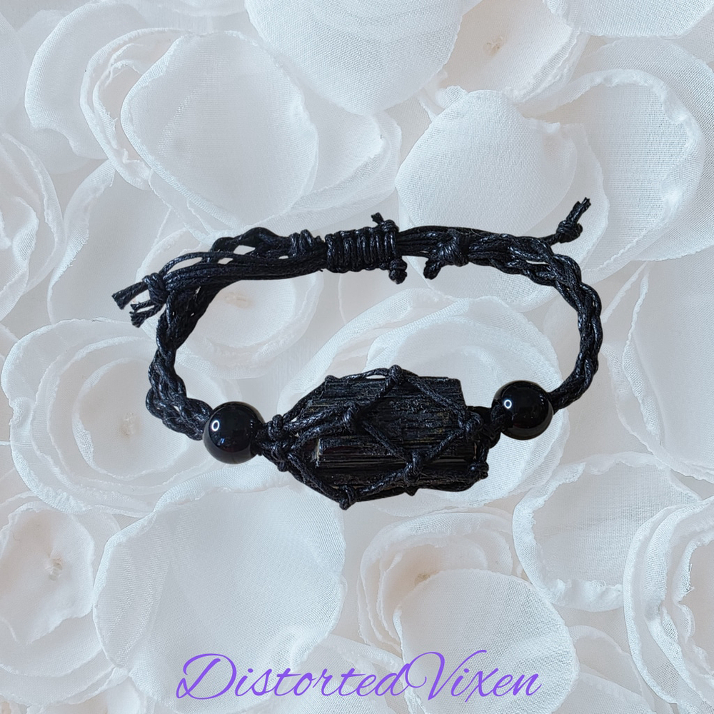 Black Tourmaline Macramé Bracelet, Raw Crystal Protection Bracelet, Grounding St - Picture 4 of 6